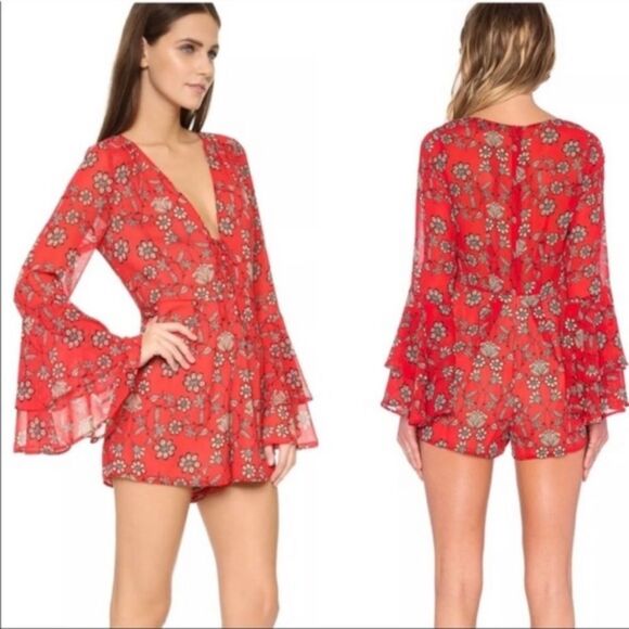 For Love & Lemons Red Pia Romper Small - Picture 2 of 8